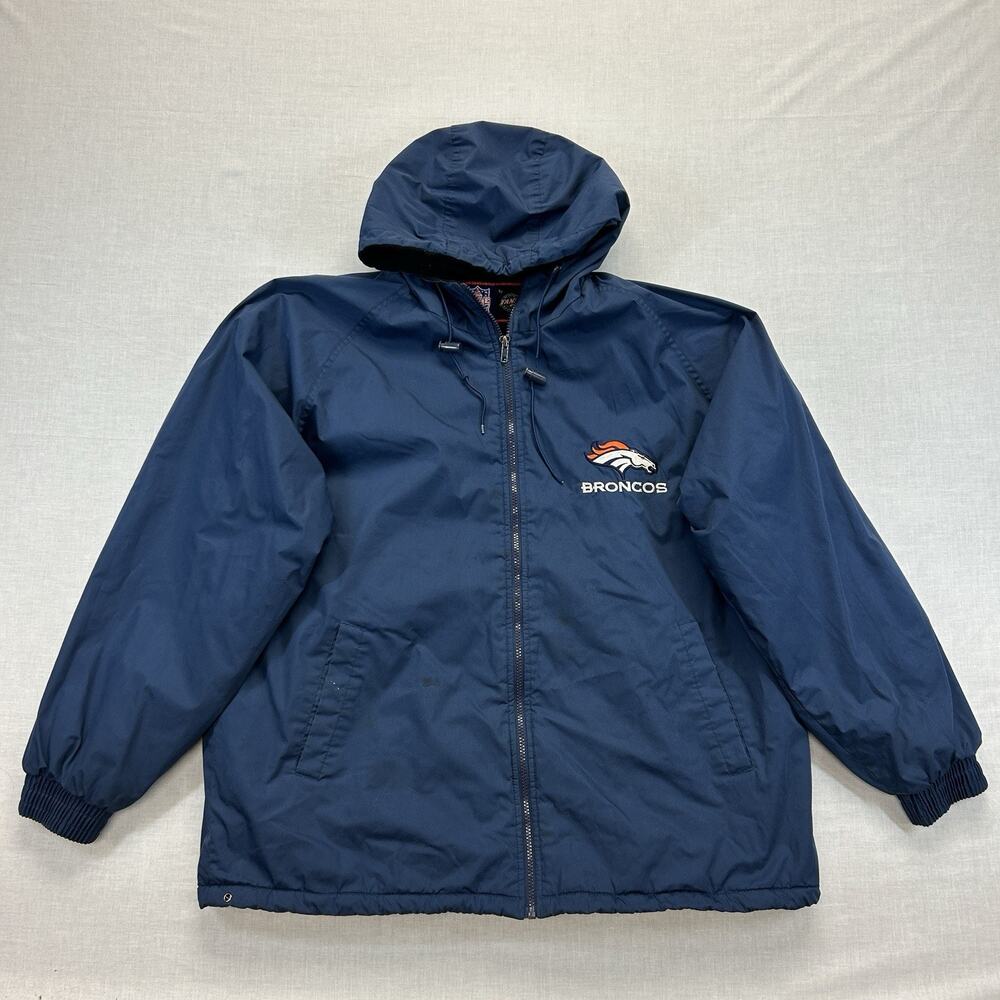 Vintage Denver Broncos Pro Player Jacket Mens Large NFL Hoode Spell Out Game Day